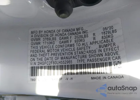 2020 Honda Civic Sport from USA, damaged, VIN 2HGFC2F80LH552965